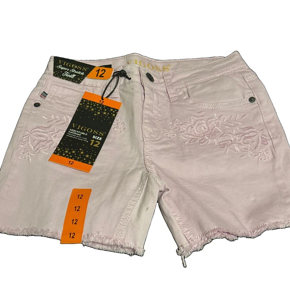 Vigoss Girl Size 12 Pink Super Stretch Twill Malibu Midshorts Victory Short NWT